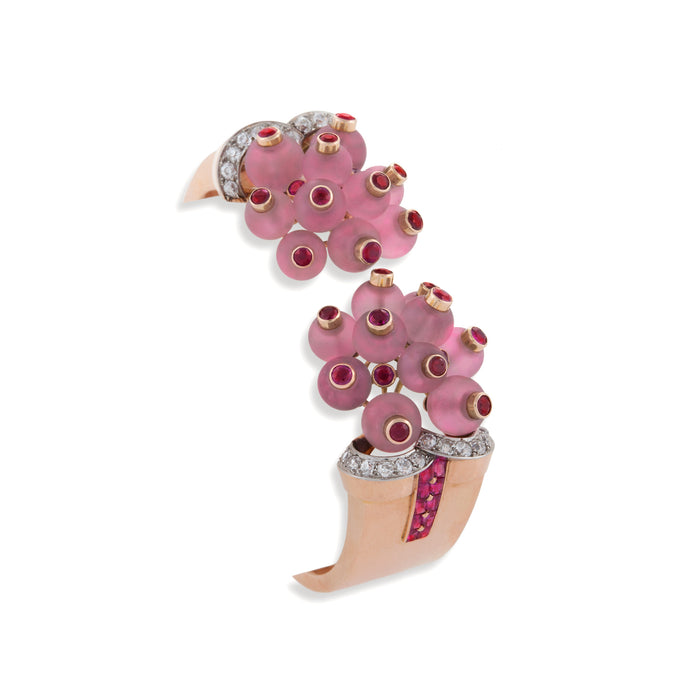 Macklowe Gallery Georges Verger Retro Rose Quartz and Ruby Bracelet Cuff