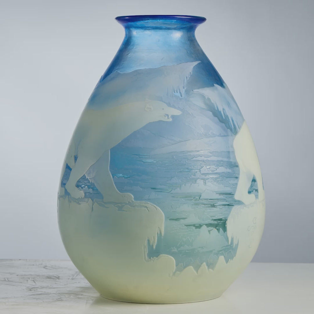 
                      
                        Load and play video in Gallery viewer, Émile Gallé “Ours Polaires” Cameo Glass Vase
                      
                    