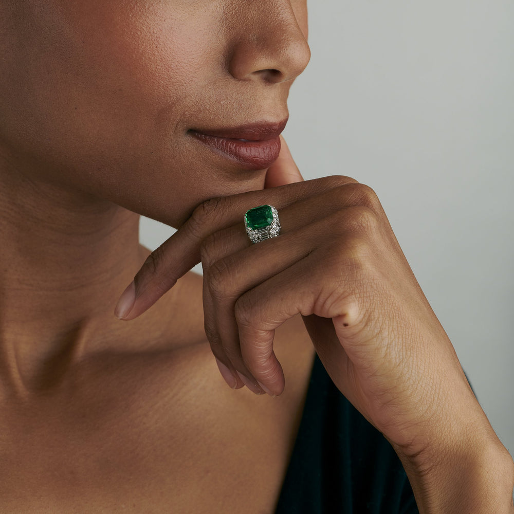 
                      
                        Macklowe Gallery Bulgari Emerald and Diamond "Trombino" Ring
                      
                    