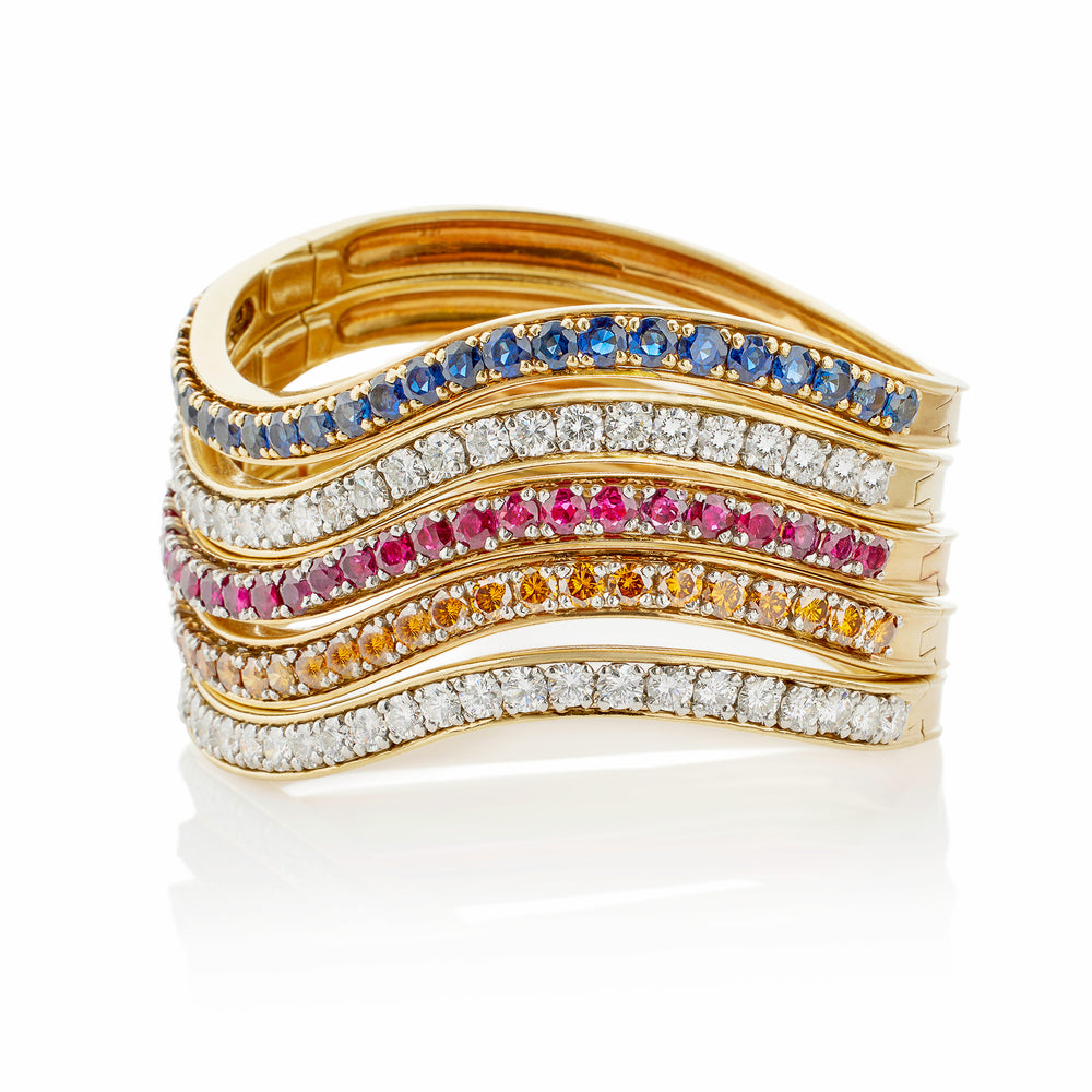 
                      
                        Macklowe Gallery Five Diamond and Gem-set Oscar Heyman Bangle Bracelets
                      
                    