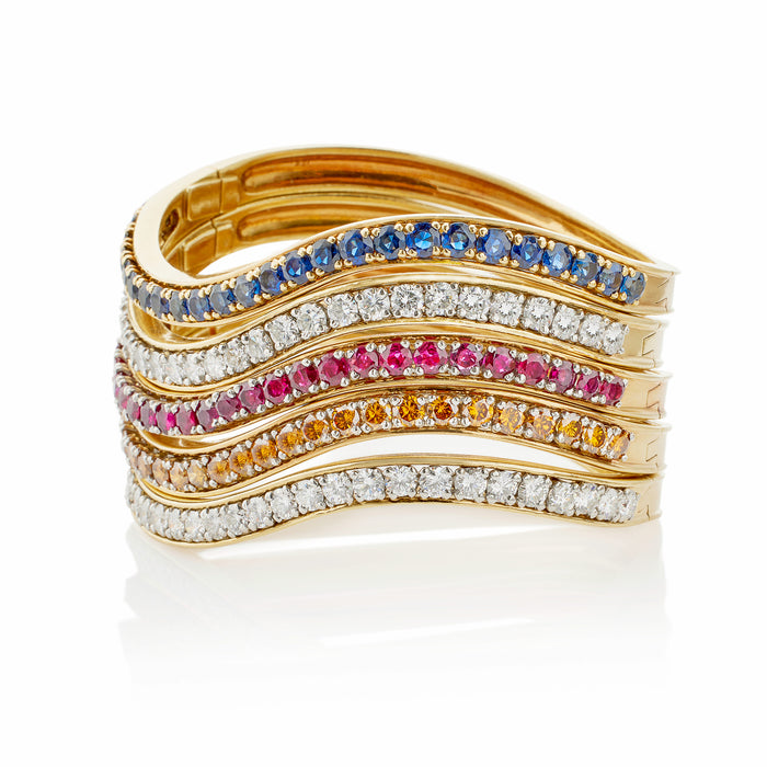 Macklowe Gallery Five Diamond and Gem-set Oscar Heyman Bangle Bracelets