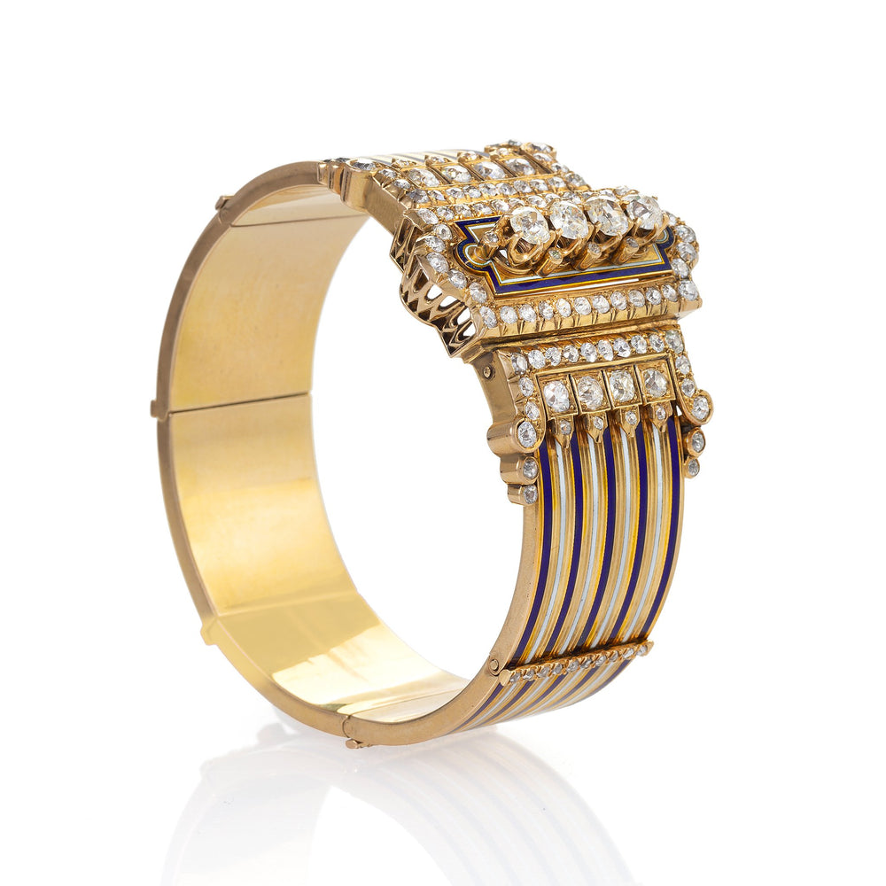 
                      
                        Macklowe Gallery French Diamond and Enamel “Jarretière” Bangle Bracelet
                      
                    