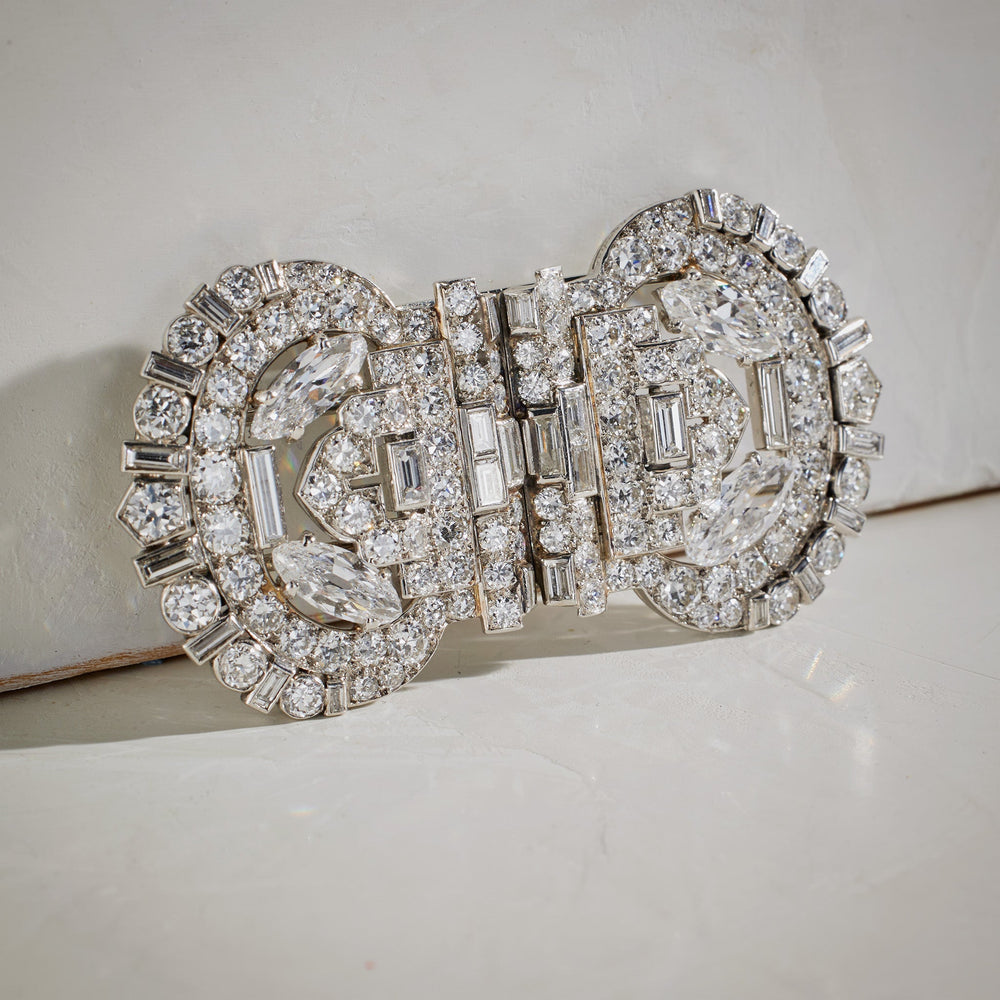 
                      
                        Macklowe Gallery Cartier London Indian-Inspired Diamond Double Clip Brooch
                      
                    