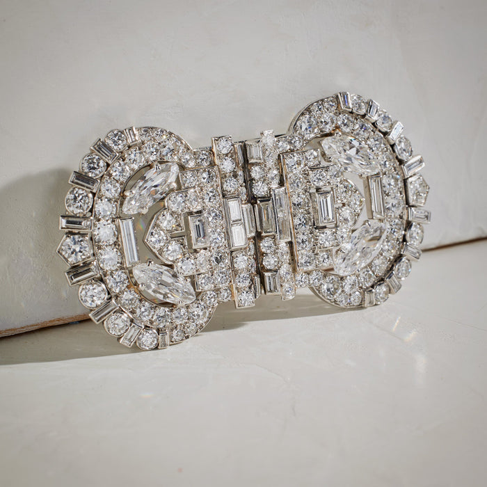 Macklowe Gallery Cartier London Indian-Inspired Diamond Double Clip Brooch