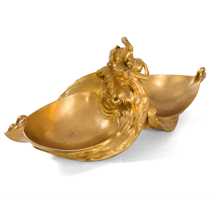 Max Blondat Gilt Bronze "An Embrace" Figural Vide-Poche Dish