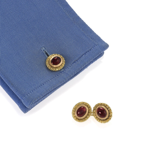 Macklowe Gallery Bi-color Gold and Cabochon Garnet Cuff Links