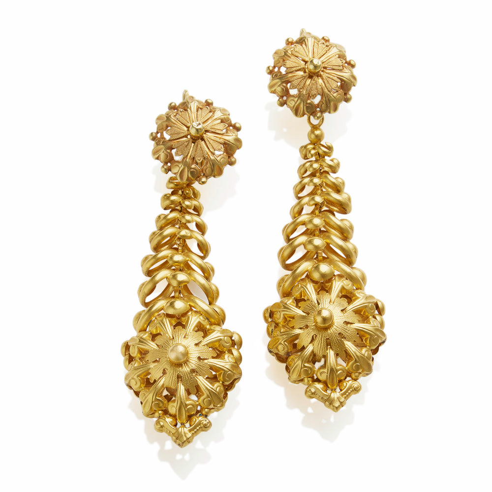 
                      
                        Macklowe Gallery Antique French "Milanos" Long Pendant Earrings
                      
                    