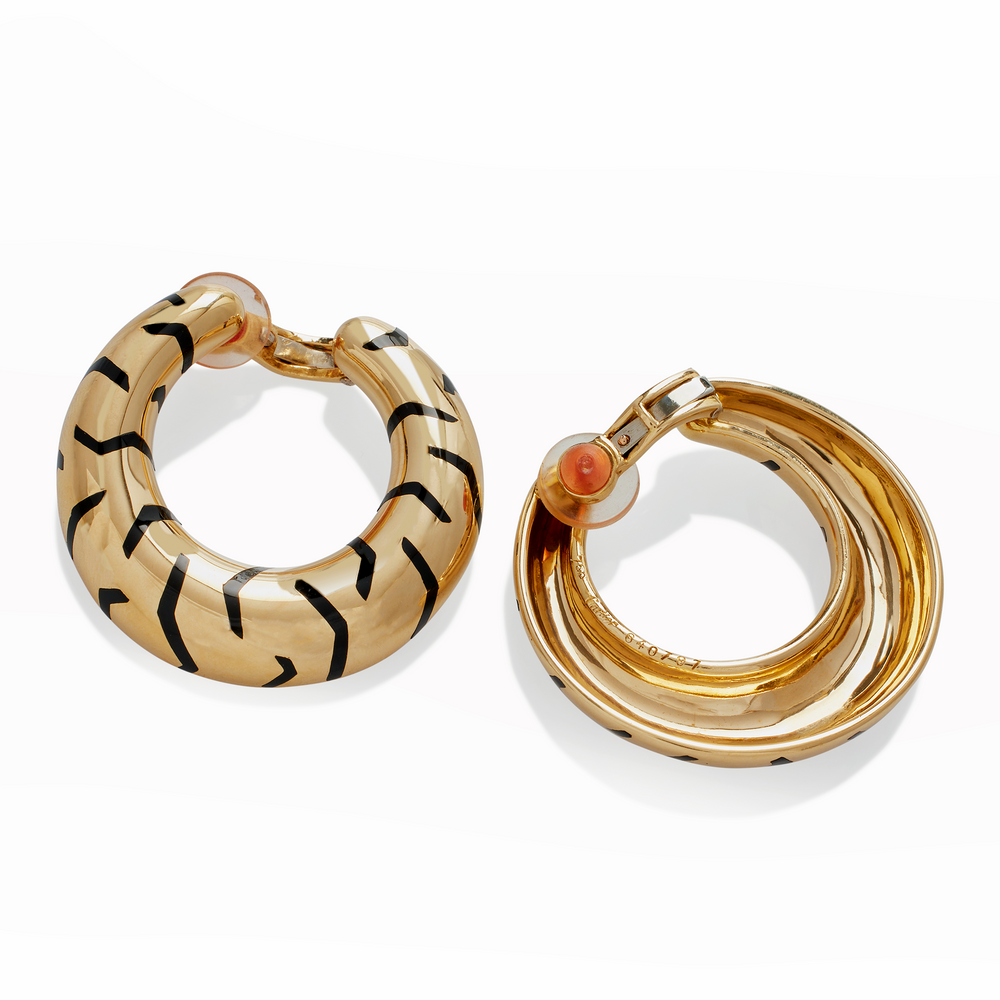 
                      
                        Macklowe Gallery Cartier Paris Tiger Stripe Hoop Earrings 
                      
                    