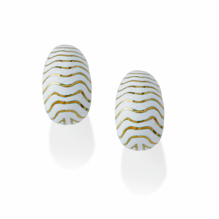 Macklowe Gallery David Webb White Enamel Tiger Stripe Clip Earrings