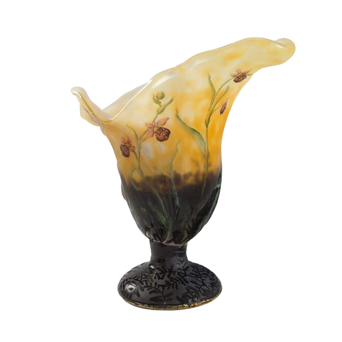 Daum Nancy "Fleurs et Abeilles" Enameled and Etched Glass Vase