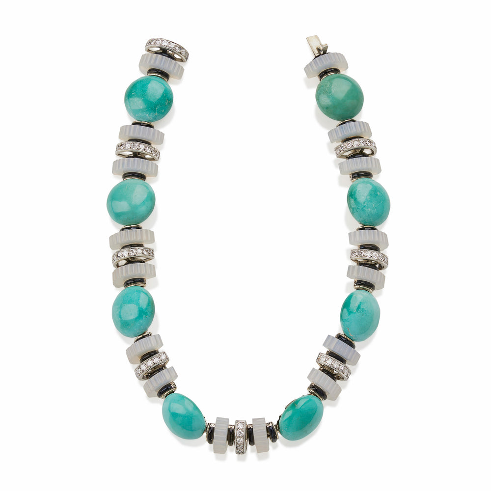 
                      
                        Macklowe Gallery Mauboussin Turquoise, Chalcedony and Diamond Necklace
                      
                    