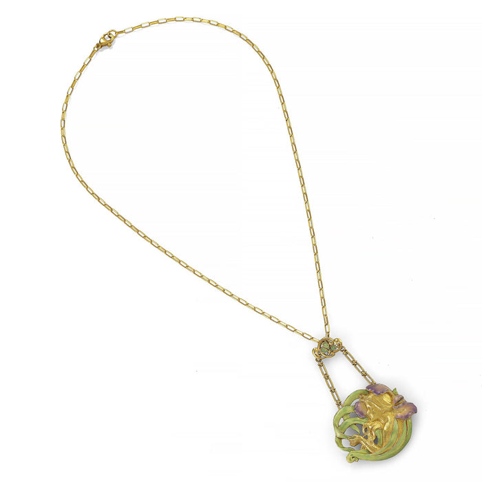 Macklowe Gallery André Rambour "Femme-Fleur" Enamel Gold Pendant