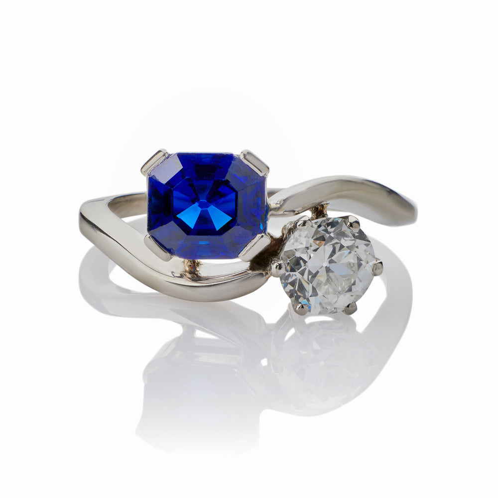 
                      
                        Macklowe Gallery "Toi et Moi" Untreated Burma Sapphire and Diamond Ring
                      
                    