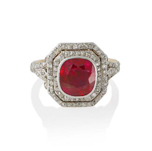 Macklowe Gallery Burma SSEF No-Heat Ruby and Old Mine-cut Diamond Ring