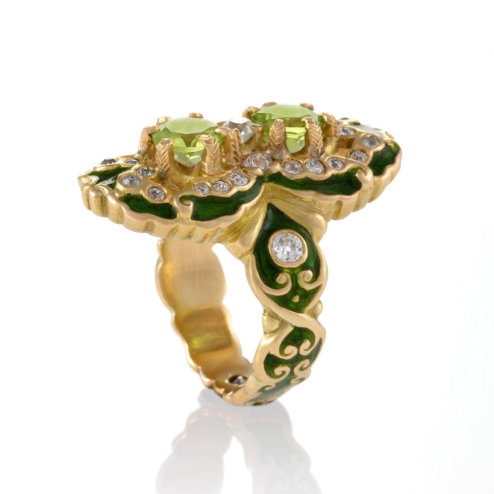 
                      
                        Macklowe Gallery Marcus & Co. Double Peridot and Diamond Ring
                      
                    
