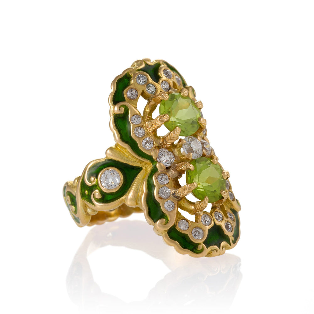 
                      
                        Macklowe Gallery Marcus & Co. Double Peridot and Diamond Ring
                      
                    
