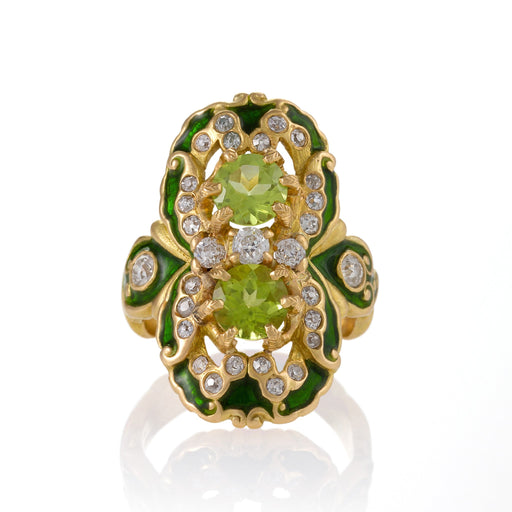 Macklowe Gallery Marcus & Co. Double Peridot and Diamond Ring