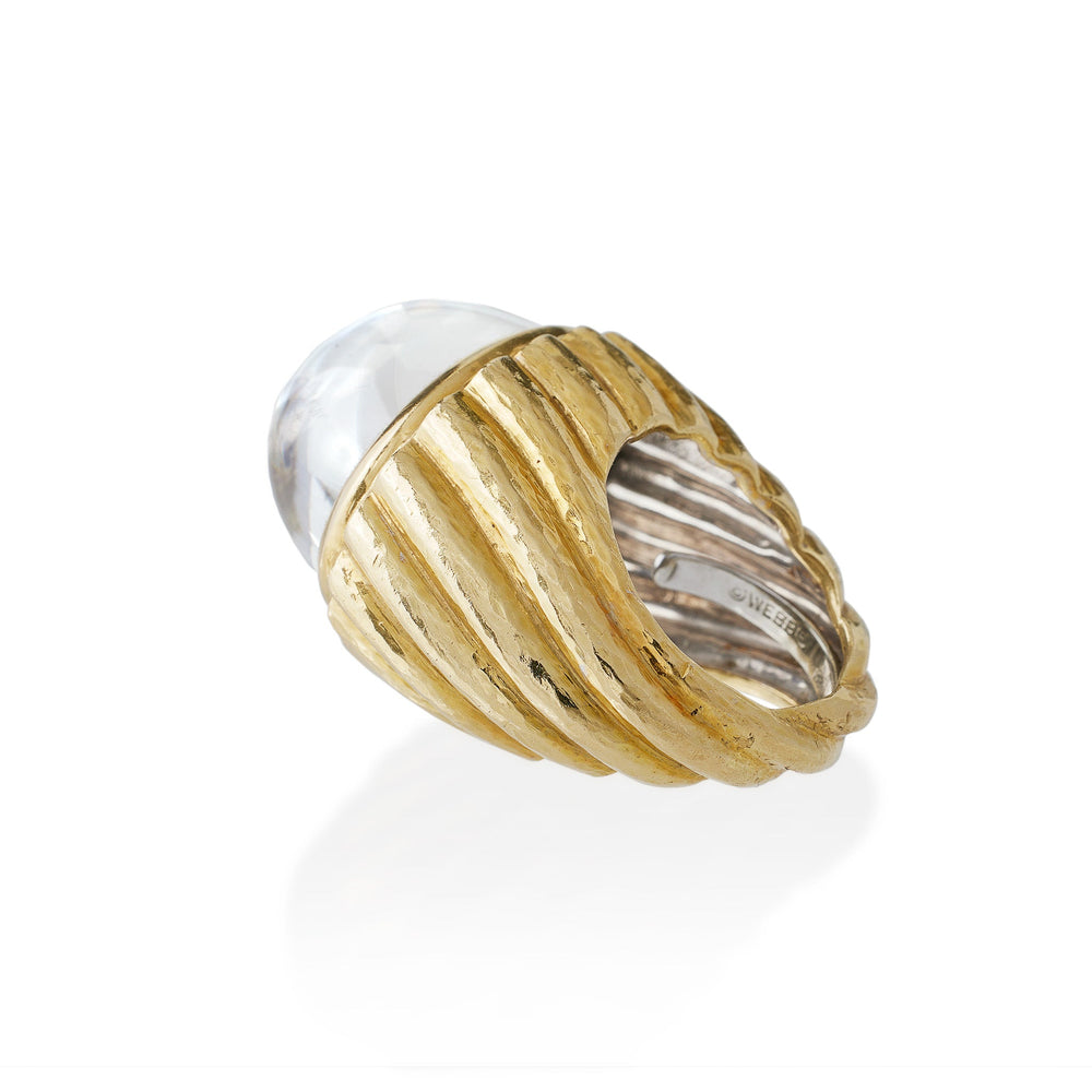 
                      
                        Macklowe Gallery David Webb Rock Crystal and Hammered Gold Bombé Ring
                      
                    