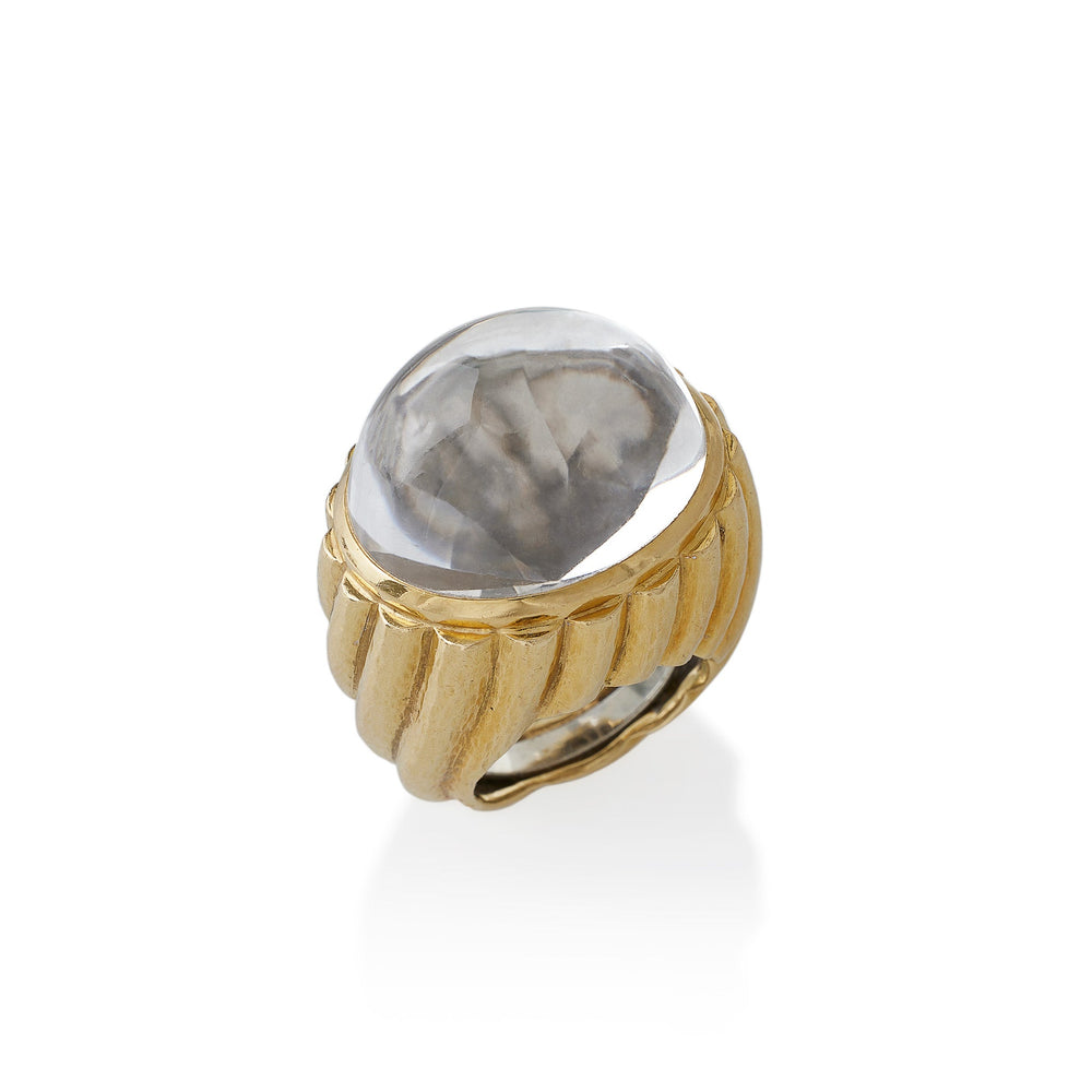 
                      
                        Macklowe Gallery David Webb Rock Crystal and Hammered Gold Bombé Ring
                      
                    