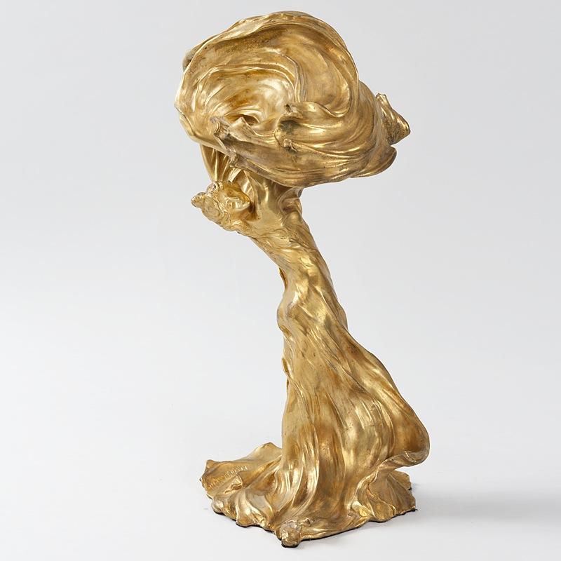 Macklowe Gallery François-Raoul Larche Lighted Gilt Bronze Sculpture of Loïe Fuller