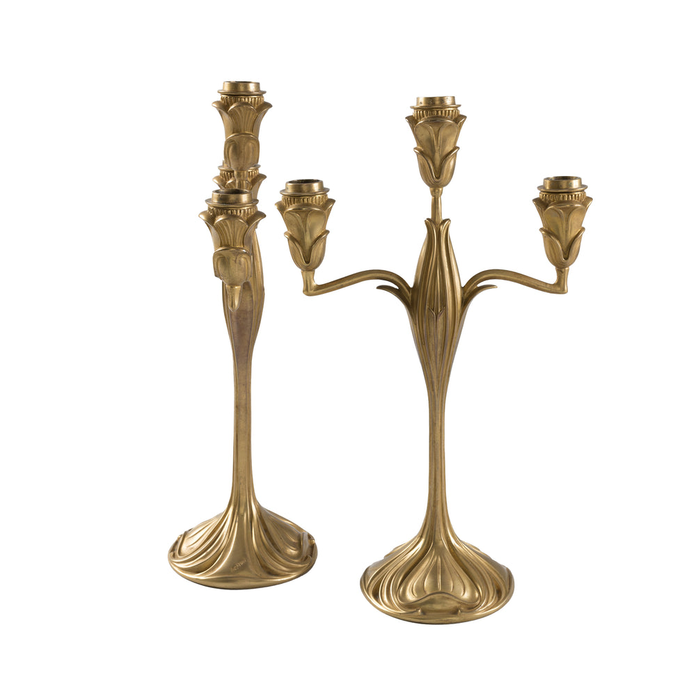 Georges de Feure Pair of Gilt Bronze Candelabra