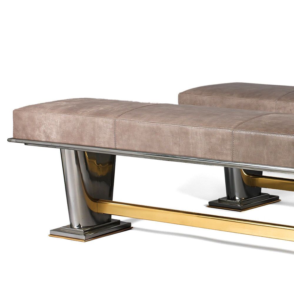 
                      
                        Macklowe Gallery Raymond Subes Pair of Polished Bronze and Leather Benches
                      
                    