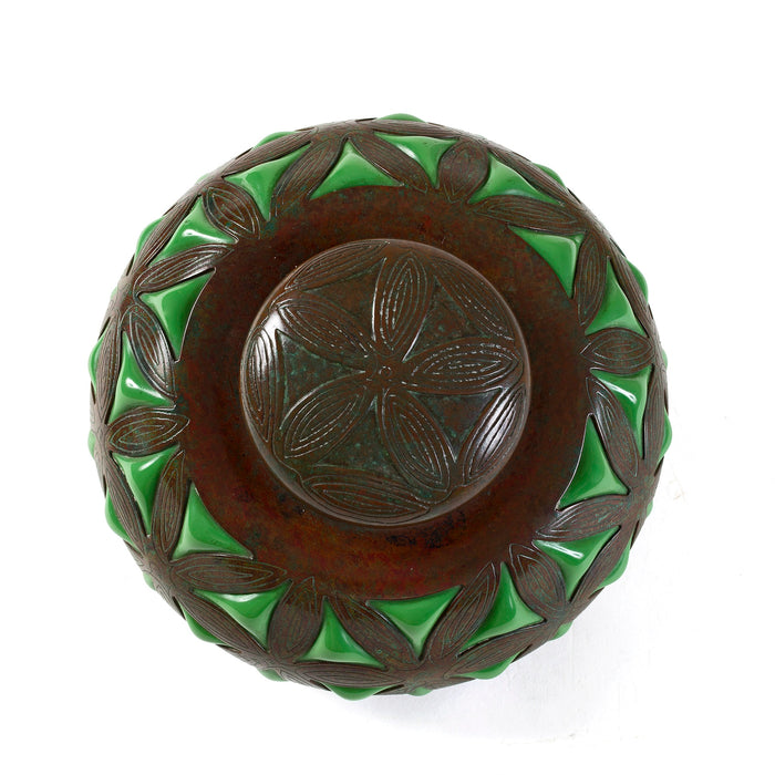 Macklowe Gallery Tiffany Studios New York Bronze and Green Glass Inkwell