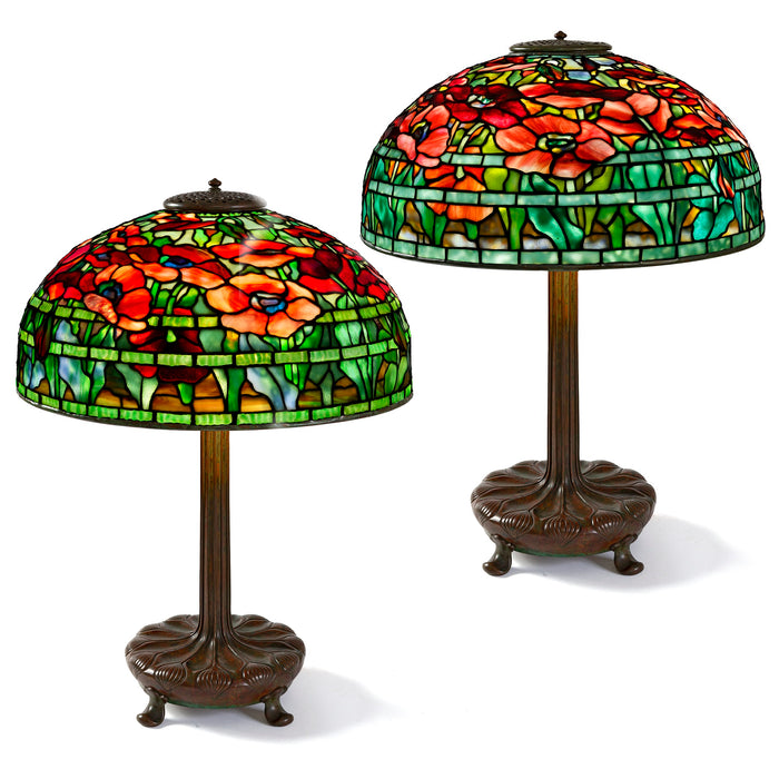 Macklowe Gallery Tiffany Studios New York Pair of "Oriental Poppy" Table Lamps 