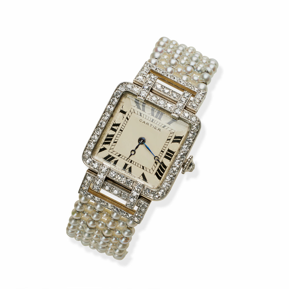 
                      
                        Macklowe Gallery Cartier Paris and Edmond Jaeger Seed Pearl and Diamond Wristwatch
                      
                    