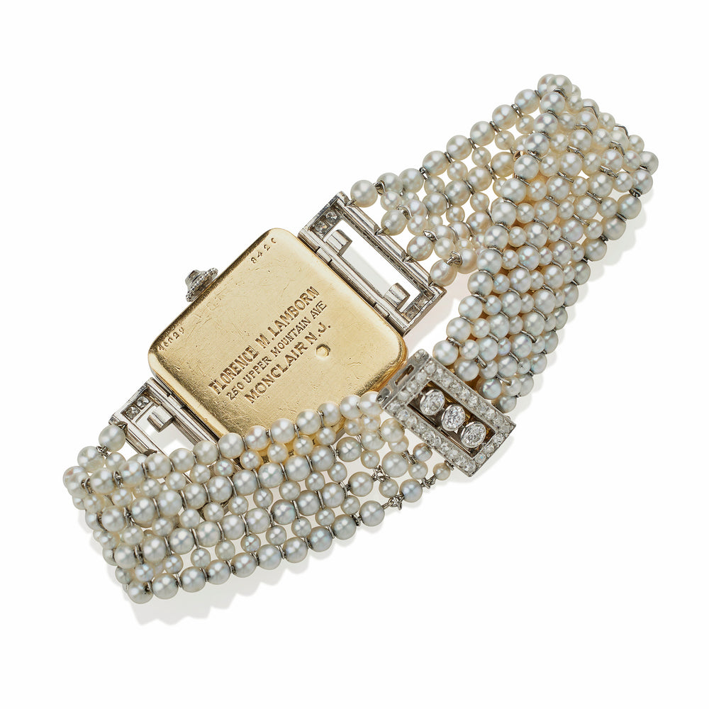 
                      
                        Macklowe Gallery Cartier Paris and Edmond Jaeger Seed Pearl and Diamond Wristwatch
                      
                    