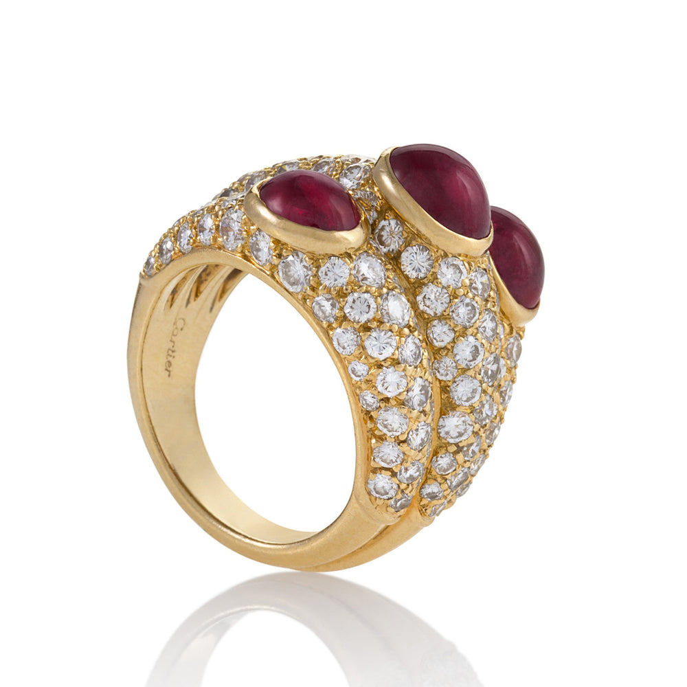 
                      
                        Macklowe Gallery Cartier Ruby and Diamond “Three Band” Ring
                      
                    