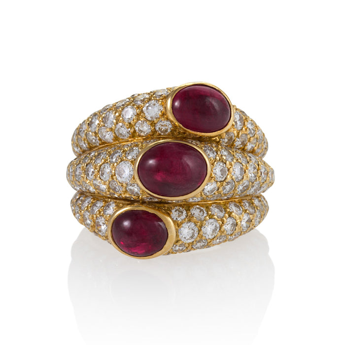 Macklowe Gallery Cartier Ruby and Diamond “Three Band” Ring